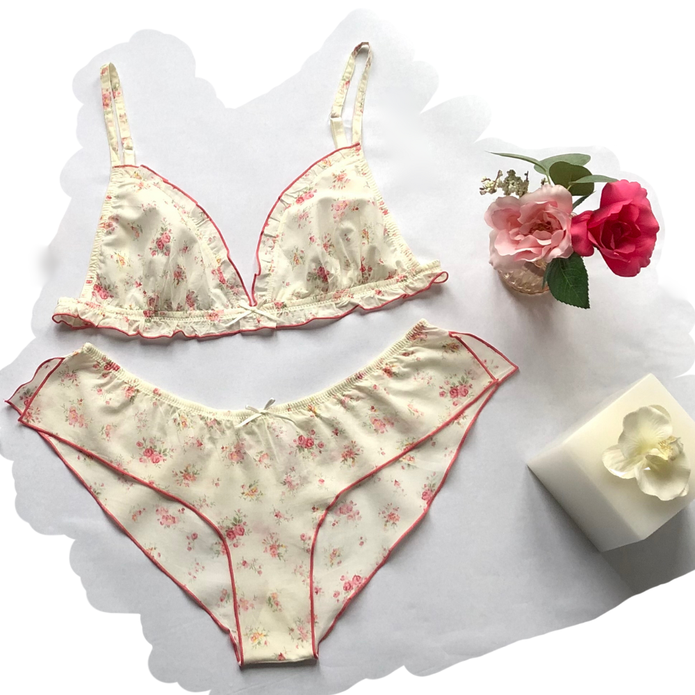 Floral Cotton Lingerie Gift Set - Non-wired Bra, Short and Lingerie Bag in a Gift Box (8 to 16) Irresistible Lingerie Ltd