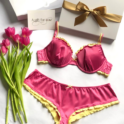 Glamour Satin Lingerie Gift Set - Bra, Short and Thong in a Gift Box (A to F cup) Gift Set Irresistible Lingerie Ltd