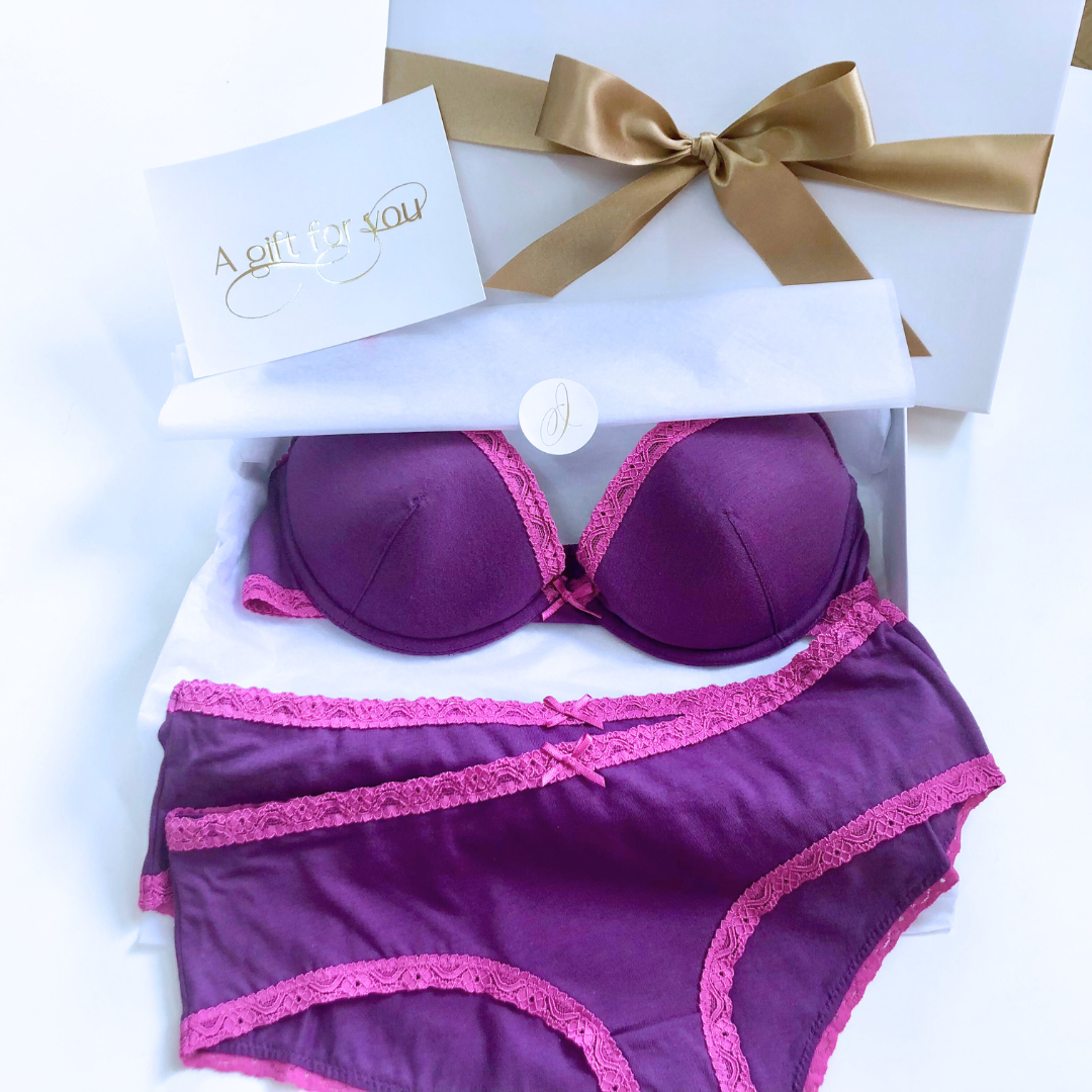 Adore Lingerie Gift Set - Padded Plunge Bra and 2 Shorts in a Gift Box (A to D cup) Gift Set Irresistible Lingerie Ltd