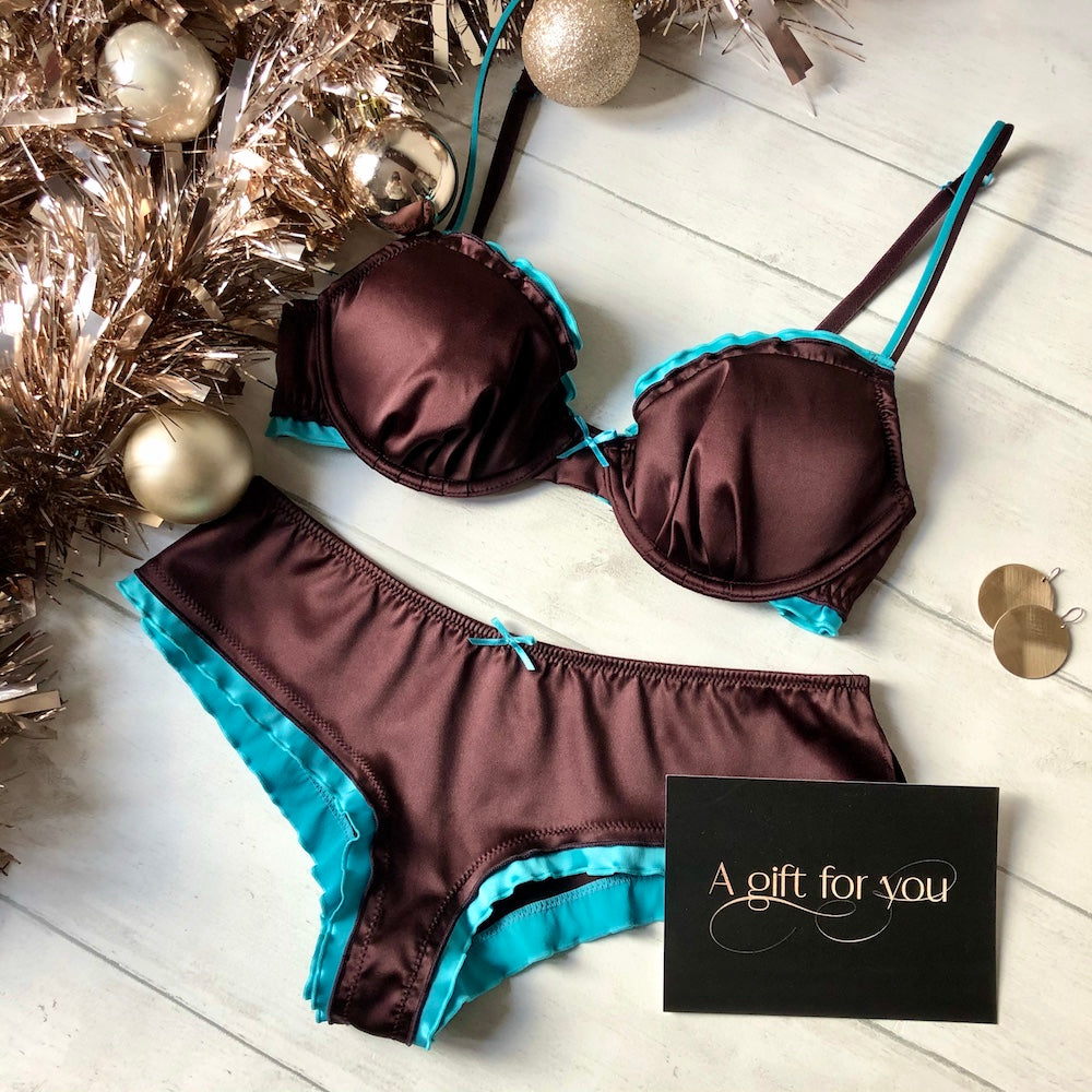 Glamour Satin Lingerie Gift Set - Bra, Short and Thong in a Gift Box (A to F cup)